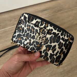 Tory Burch Ocelot Leopard-Print Small Zip Wristlet Wallet - Black/White/Tan